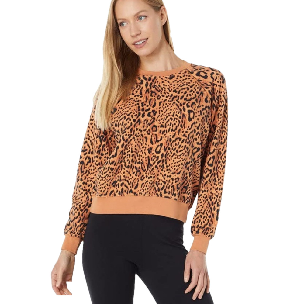 Long Tall Sally Orange and Black Animal Print Sweatshirt Side Button Detail Sz S